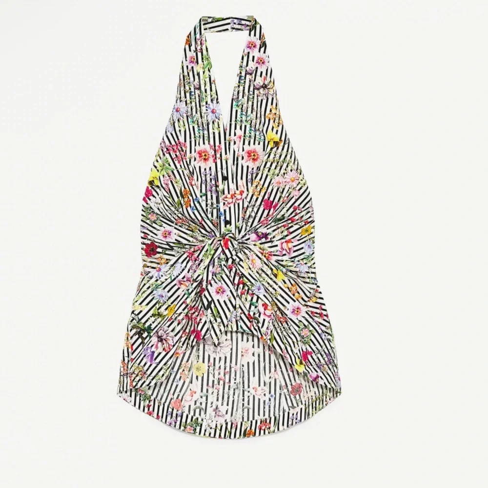 ZARA STRIPED AND FLORAL HALTER size S - Picture 4 of 7